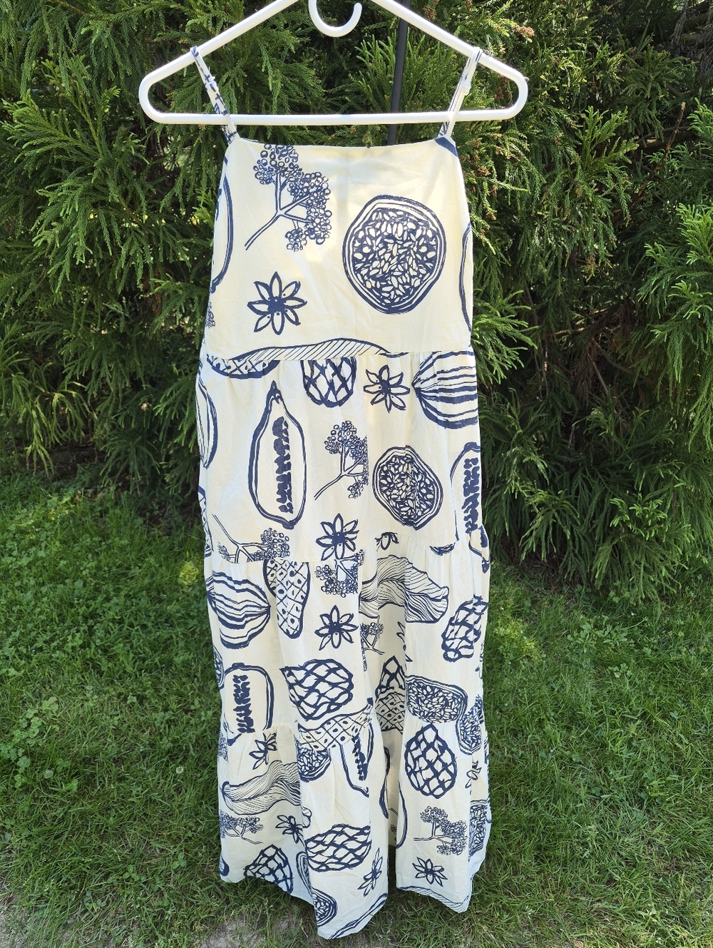 New Ladies BOUTIQUE Petal And Pup Cream & Navy Printed Maxi Sundress Large